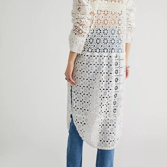 NWT Free People Women's White One Yesenia Floral Lace Crochet Button Maxi Top - Picture 2 of 14